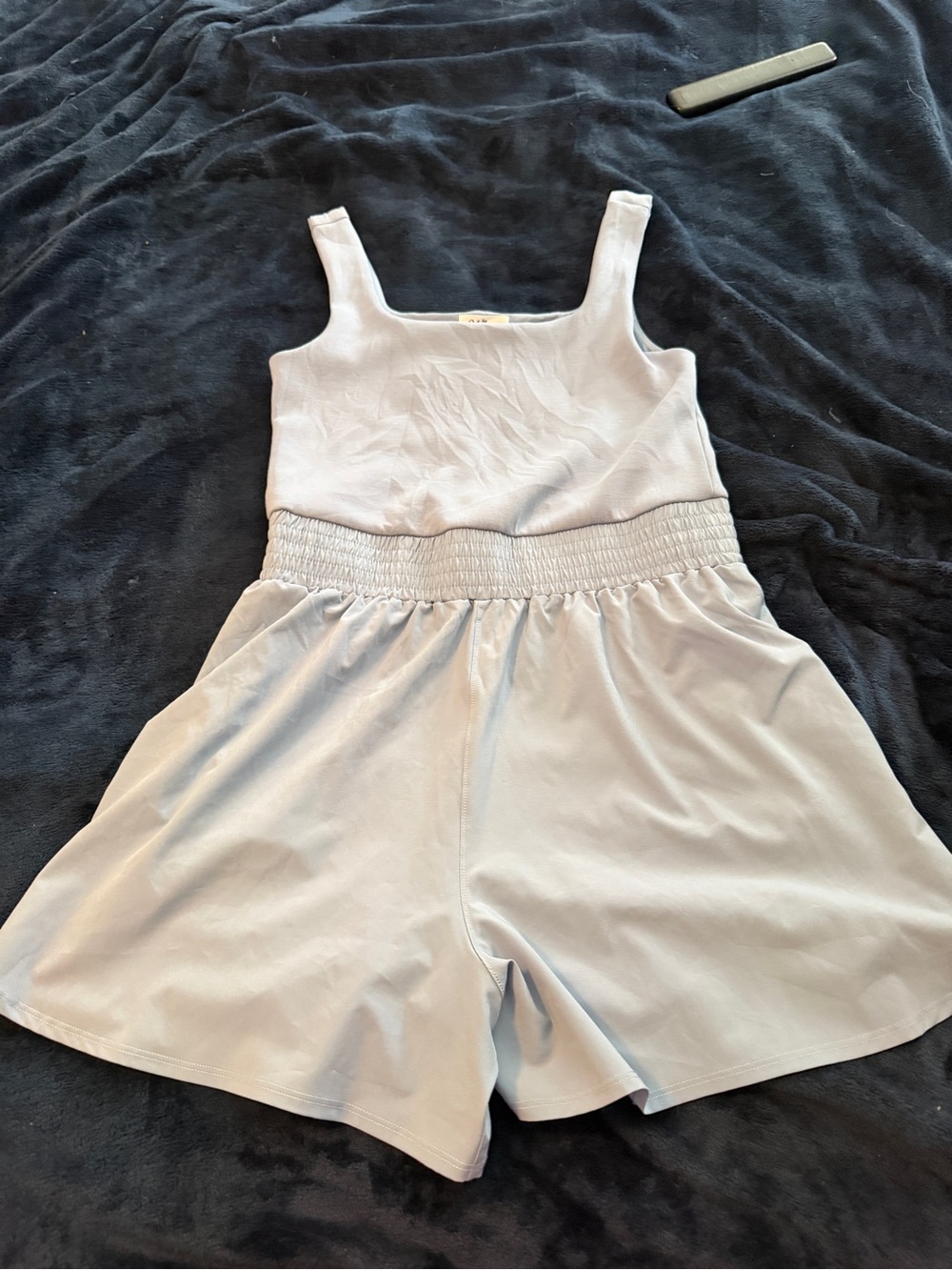 Sleeveless Smocked-Waist Romper in Light Blue